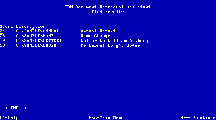 IBM Document Retrieval Assistant 1.00 - Search